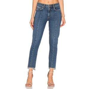 PAIGE Jacqueline Straight High Rise Crop Jeans Raw Step Hem Felice Blue Sz 29